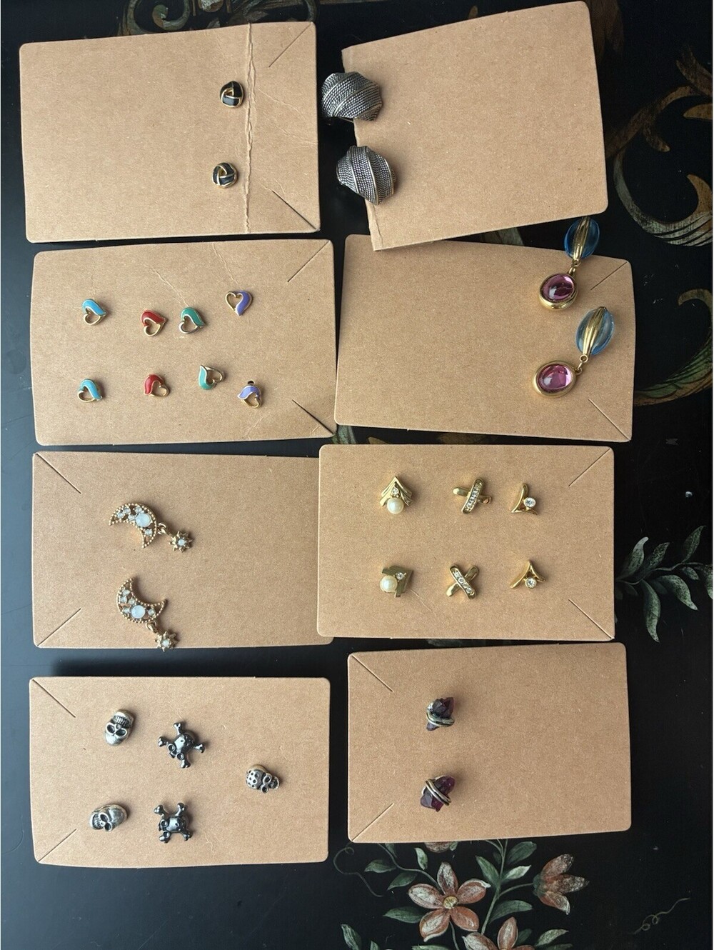 Mixed Stud Earrings Lot 14 Pairs + Single Hearts Skull Cross Fashion